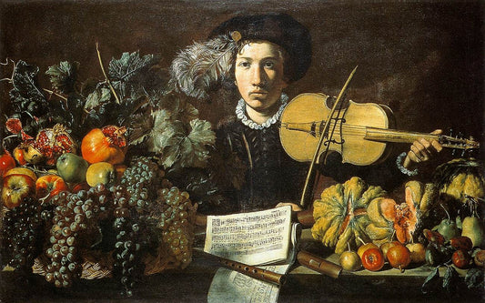Still-Life with a Violinis, vintage artwork by Master of the Acquavella, 12x8" (A4) Poster