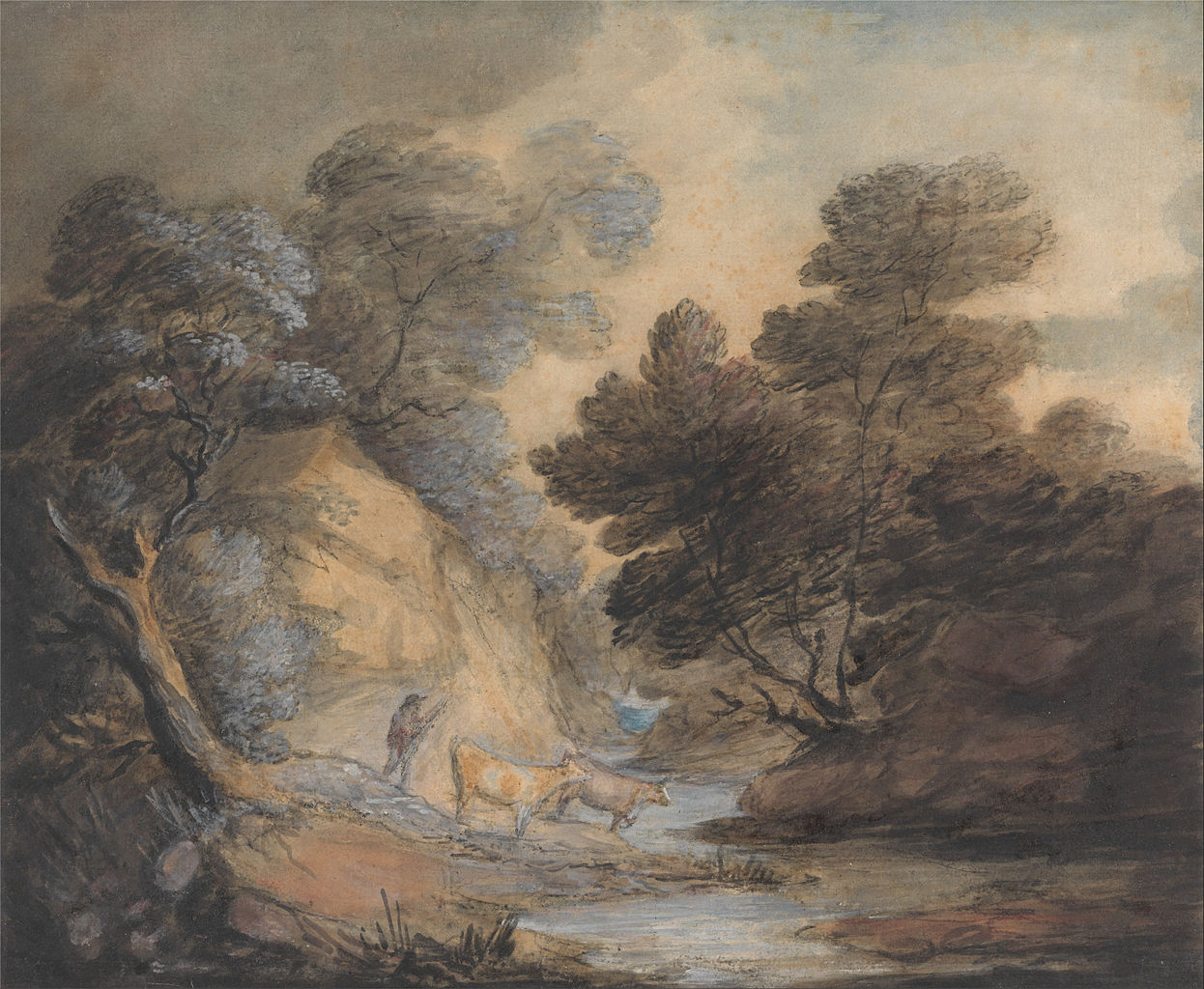 Cattle Watering by  a Stream, vintage artwork by Thomas Gainsborough, 12x8" (A4) Poster