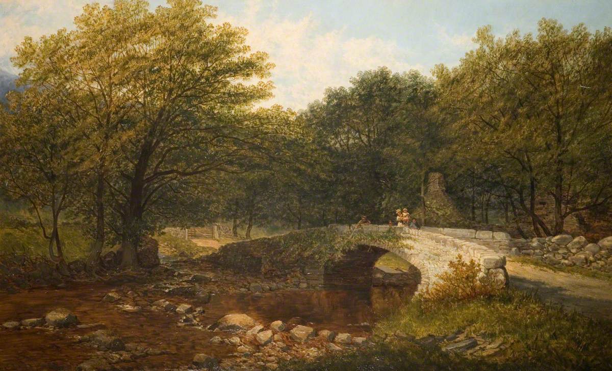 Bridge and Trees, vintage artwork by James Holland, A3 (16x12") Poster Print