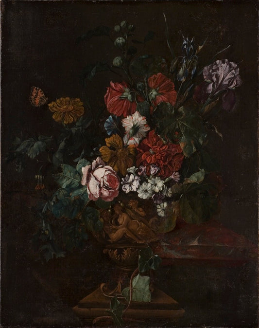 Flowers in a Sculptured Urn, vintage artwork by Johann Daniel Preissler, 12x8" (A4) Poster