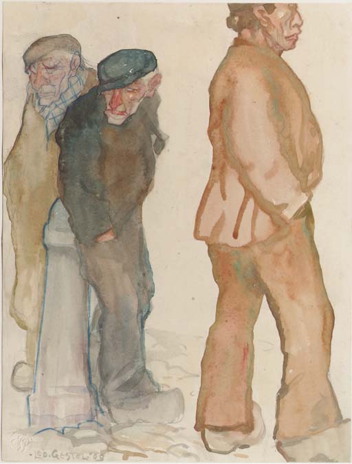 Pausing pedestrians, vintage artwork by Leo Gestel, 12x8" (A4) Poster