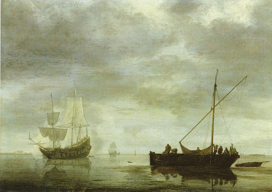 Frigate Giving a Salute, vintage artwork by Simon de Vlieger, 12x8" (A4) Poster