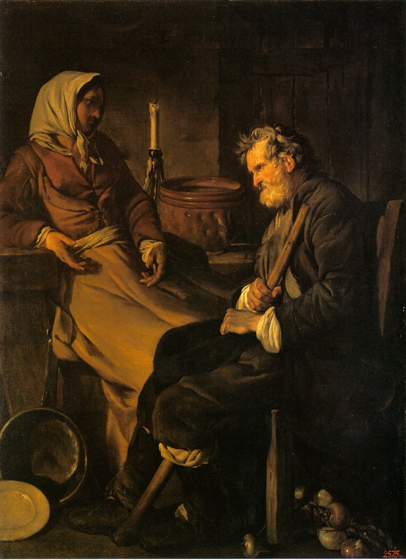 Old Man in the Kitchen, vintage artwork by Jean-Baptiste Marie Pierre, 12x8" (A4) Poster