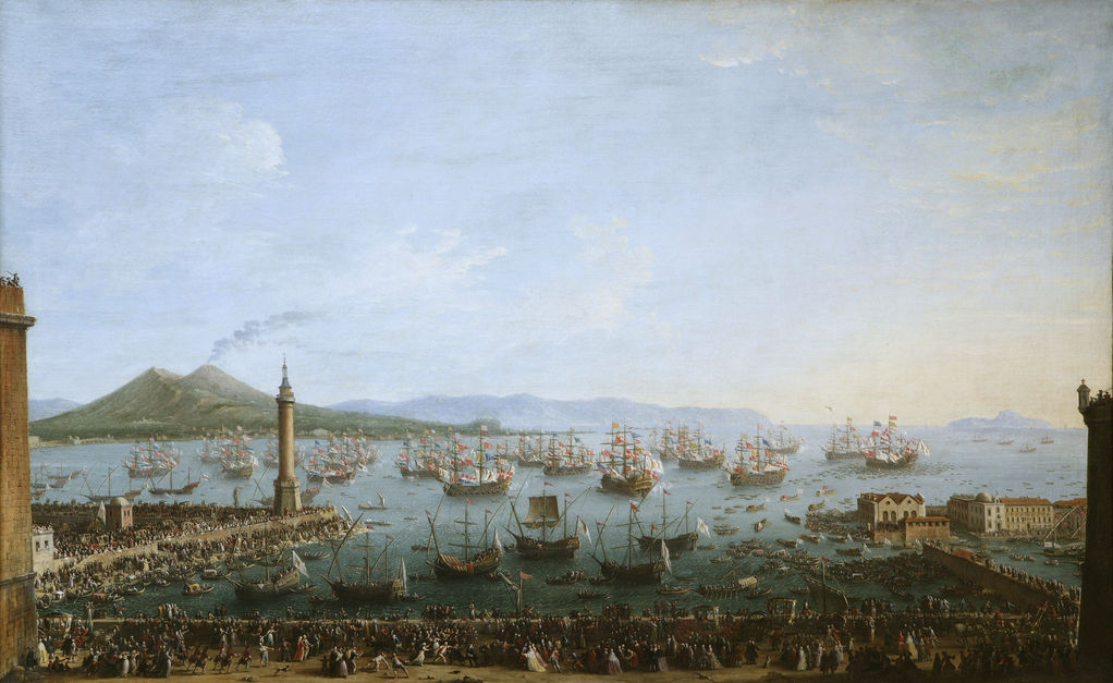 Arrival of Charles III in Naples, vintage artwork by Antonio Joli, 12x8" (A4) Poster