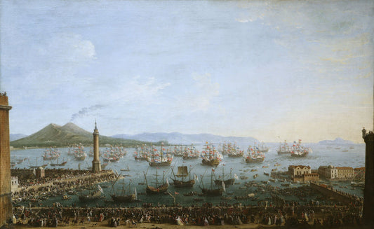 Arrival of Charles III in Naples, vintage artwork by Antonio Joli, 12x8" (A4) Poster