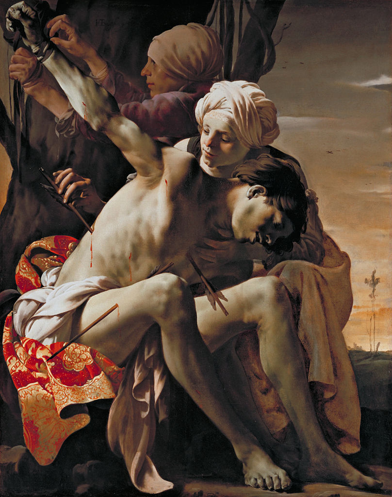 Saint Sebastian Tended by  Irene and her Maid, vintage artwork by Hendrick Terbrugghen, 12x8" (A4) Poster