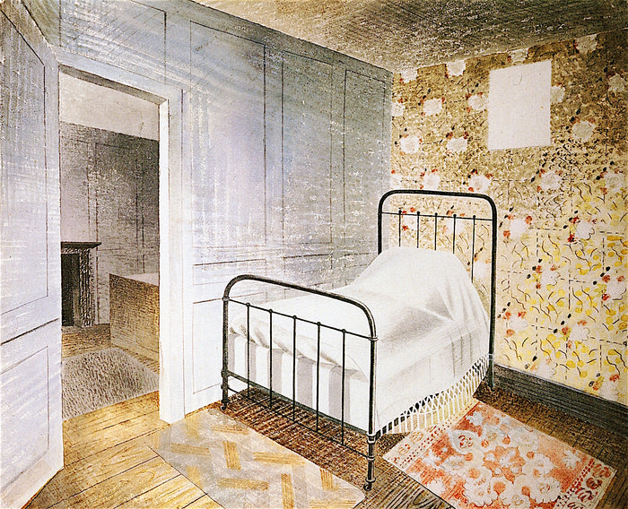 The Bedstead, vintage artwork by Eric Ravilious, 12x8