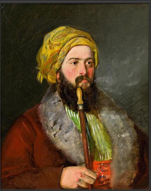 Armenian smoking pipe, vintage artwork by Friedrich von Amerling, A3 (16x12