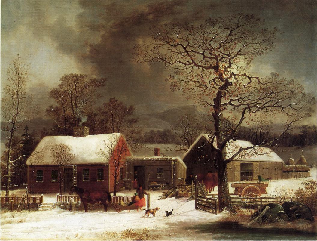 Winter Scene in New Haven, Connecticut, vintage artwork by George Henry Durrie, A3 (16x12") Poster Print