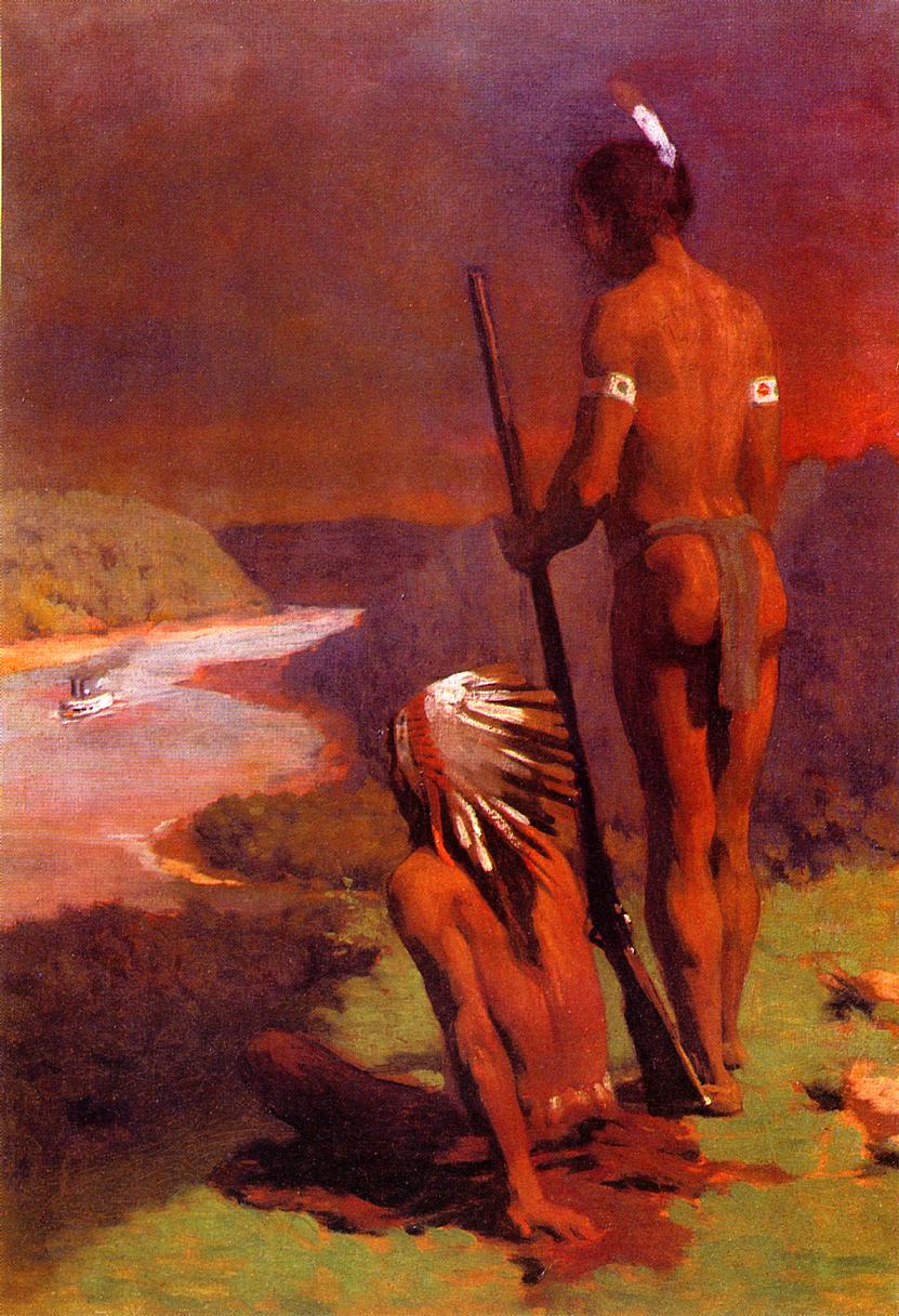 Indians on the Ohio, vintage artwork by Thomas P. Anshutz, 12x8" (A4) Poster