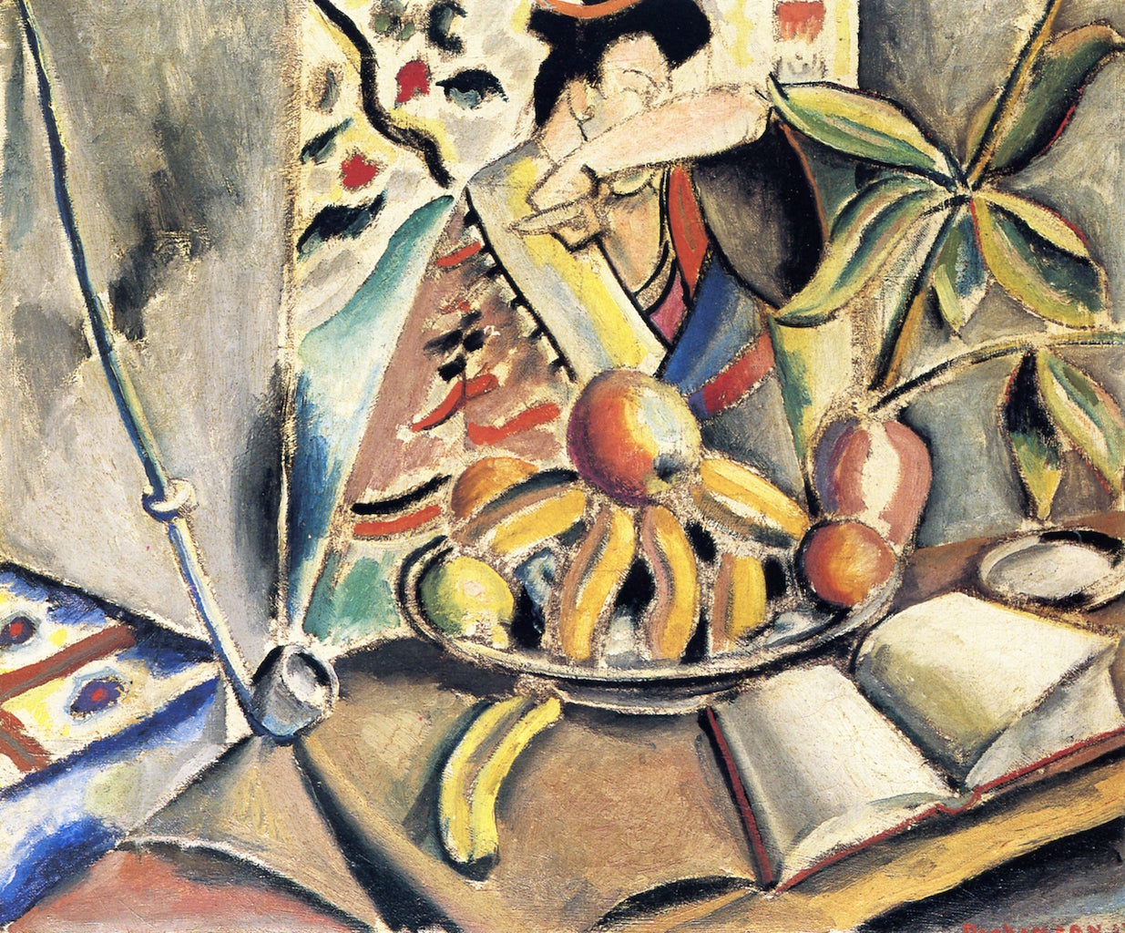 Still Life with Fruit and Japanese Print, vintage artwork by Preston Dickinson, 12x8" (A4) Poster