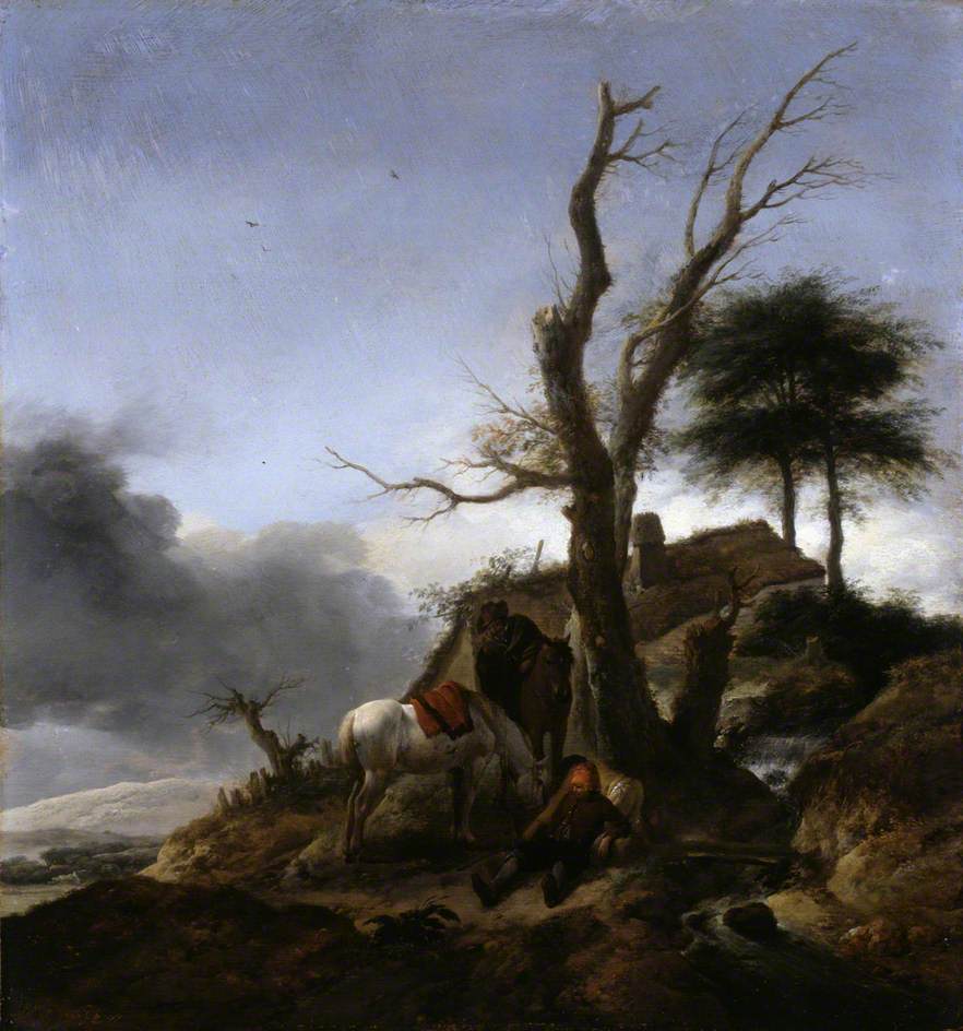 Halt of Travelers, vintage artwork by Philips Wouwerman, 12x8" (A4) Poster