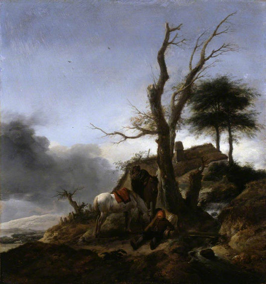 Halt of Travelers, vintage artwork by Philips Wouwerman, 12x8" (A4) Poster
