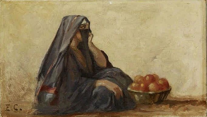 A Young Arab Woman, vintage artwork by Edouard Castres, 12x8" (A4) Poster
