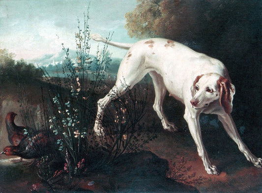 Dog and partridges, vintage artwork by Jean-Baptiste Oudry, 12x8" (A4) Poster