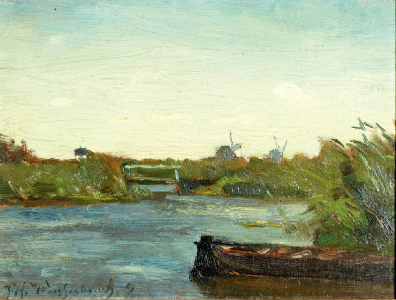 Boat in the Reeds, vintage artwork by Johan Hendrik Weissenbruch, 12x8" (A4) Poster
