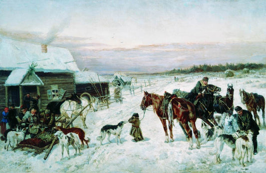 Travellers by  the Inn, vintage artwork by Nikolai Sverchkov, A3 (16x12") Poster Print