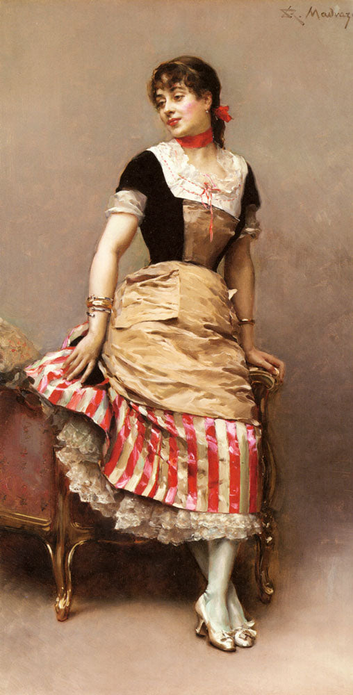 Portrait of Aline Masson Leaning on a Sofa, vintage artwork by Raimundo de Madrazo y Garreta, 12x8" (A4) Poster