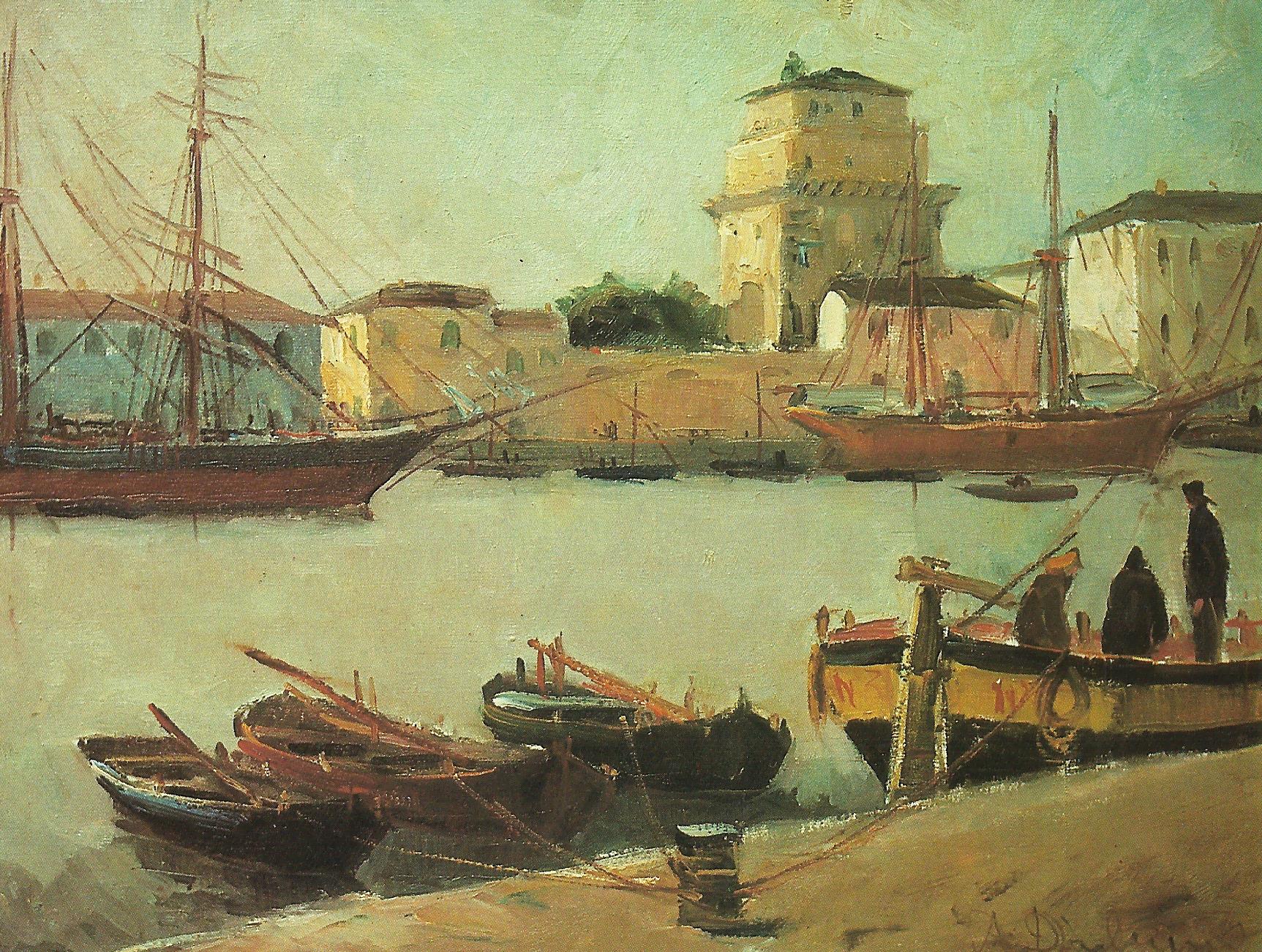 Old Dock, vintage artwork by Lorenzo Viani, 12x8" (A4) Poster