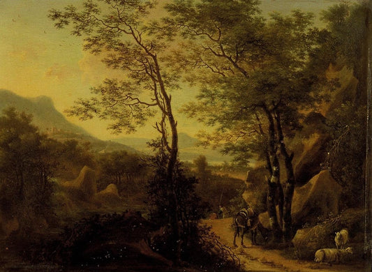 Mountainous Landscape in Italy, vintage artwork by Attributed to Willem de Heusch, 12x8" (A4) Poster