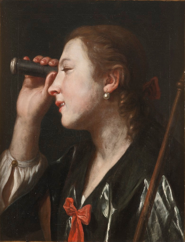 Girl Looking through a Telescope, vintage artwork by Pietro Antonio Rotari, 12x8" (A4) Poster