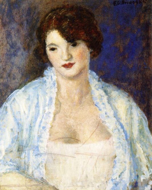 Blue Negligee, vintage artwork by Frederick Carl Frieseke, 12x8" (A4) Poster