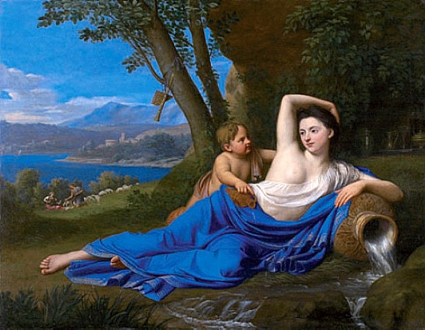 Portrait of a Woman in the Guise of a Source, possibly Adrienne Lecouvreur, vintage artwork by Nicolas Colombel, 12x8" (A4) Poster