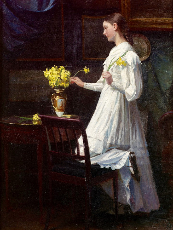 Arranging Daffodils, vintage artwork by Carl Thomsen, 12x8" (A4) Poster