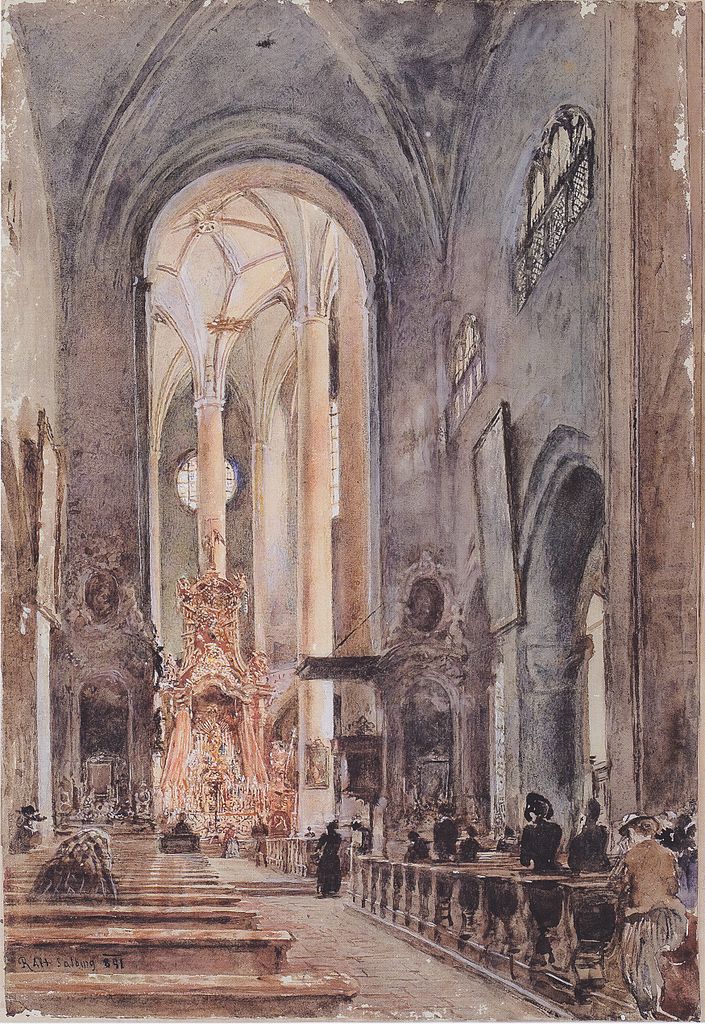 The Franciscan Church in Salzburg, vintage artwork by Rudolf von Alt, A3 (16x12") Poster Print