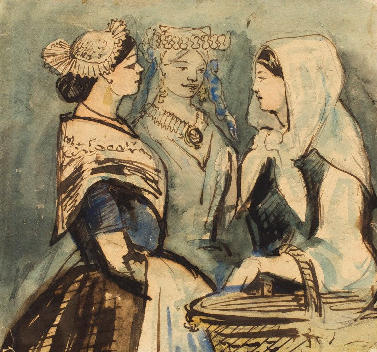 Three Servant Women, vintage artwork by Constantin Guys, A3 (16x12") Poster Print