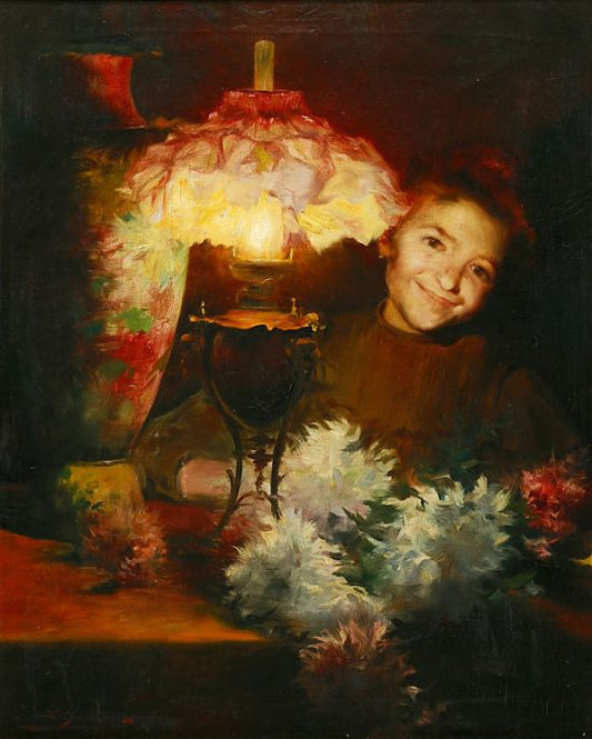 Niña con Lampara, vintage artwork by Luis Graner Y Arrufi, 12x8" (A4) Poster