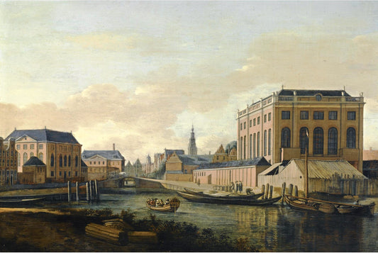 Amsterdam, a view of the Portuguese and the Grote Synagogue, vintage artwork by Gerrit Adriaensz.Berckheyde, 12x8" (A4) Poster