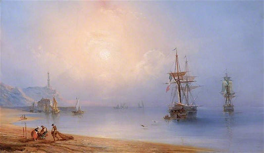 Sea Piece, Calm Hazy Morning, vintage artwork by Theodore Gudin, A3 (16x12") Poster Print