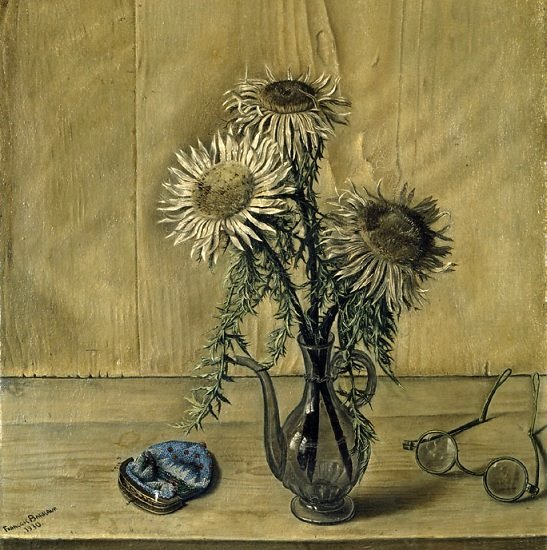 Thistles with a blue purse, vintage artwork by François-Emile Barraud, 12x8" (A4) Poster