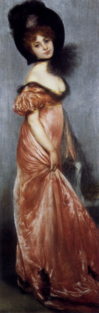 Young Girl In A Pink Dress, vintage artwork by Pierre Carrier-Belleuse, 12x8" (A4) Poster