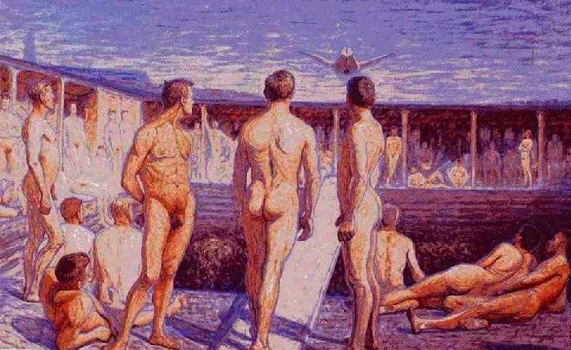 Bathhouse scene, vintage artwork by Eugene Jansson, 12x8" (A4) Poster