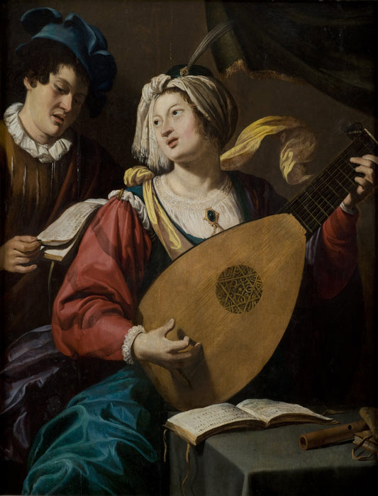 Le Duo, vintage artwork by Attributed to Theodore Rombouts, 12x8" (A4) Poster