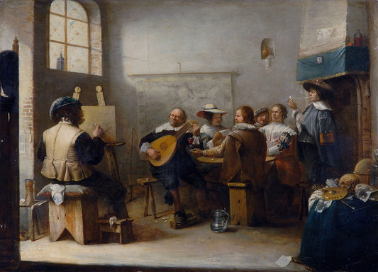 The painter's studio, vintage artwork by Joos van Craesbeeck, 12x8" (A4) Poster