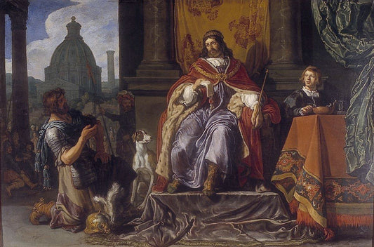 David handing over a letter to Uriah, vintage artwork by Pieter Lastman, 12x8" (A4) Poster