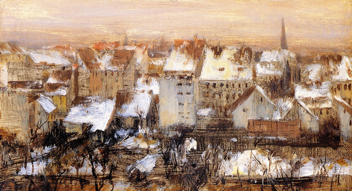 Back Yards in the Snow, Berlin, vintage artwork by Adolph von Menzel, A3 (16x12") Poster Print