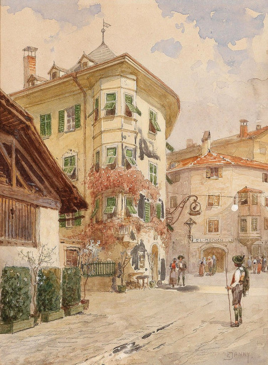 Scene in Bozen, vintage artwork by Georg Janny, 12x8" (A4) Poster