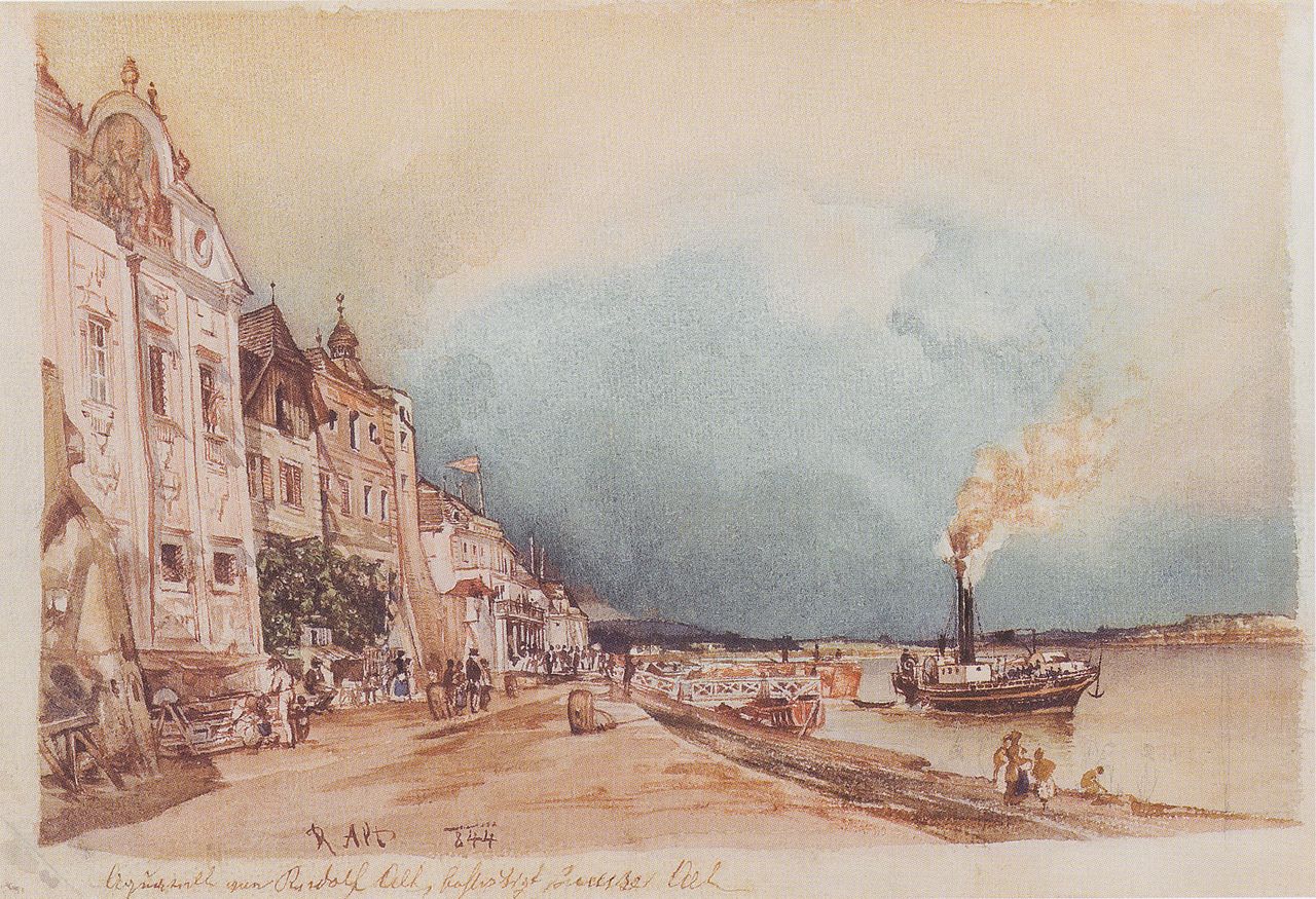 The Landing Place in Stein on the Danube, vintage artwork by Rudolf von Alt, A3 (16x12") Poster Print