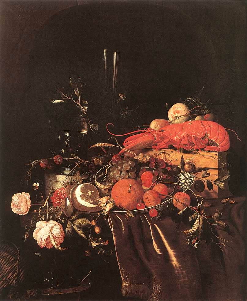 Still-Life with Fruit, Flowers, Glasses and Lobster, vintage artwork by Jan Davidsz. de Heem, 12x8" (A4) Poster