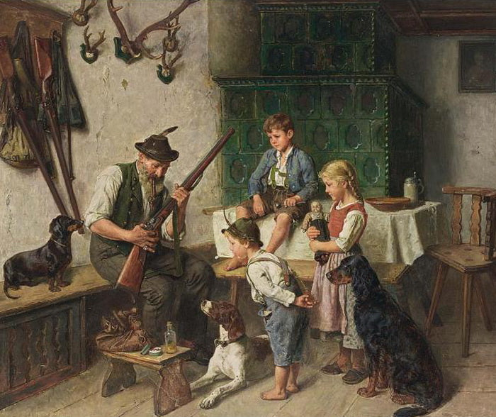 Watching The Hunter, vintage artwork by Adolf Eberle, 12x8" (A4) Poster