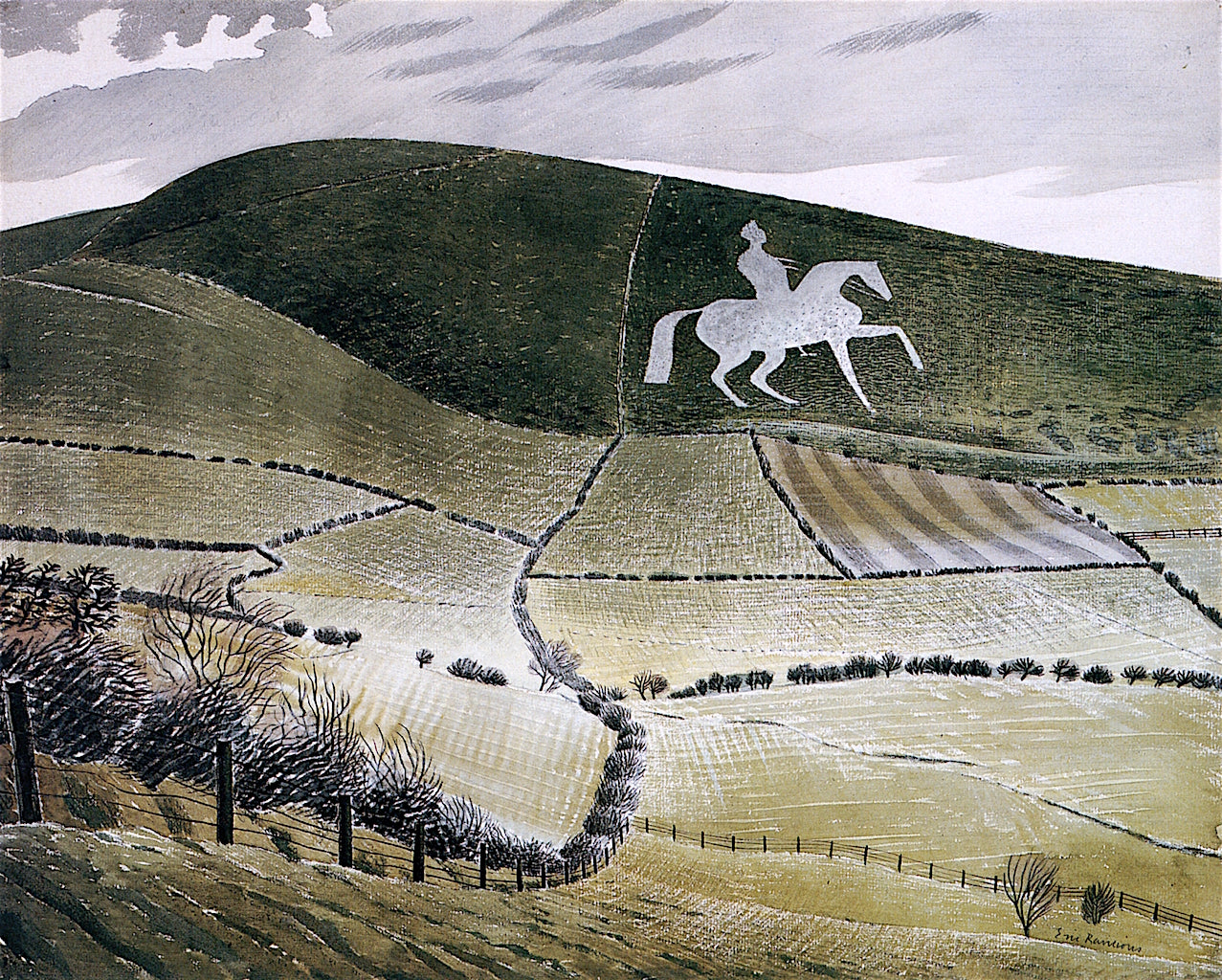 Chalk Figure nr. Weymouth, vintage artwork by Eric Ravilious, 12x8" (A4) Poster