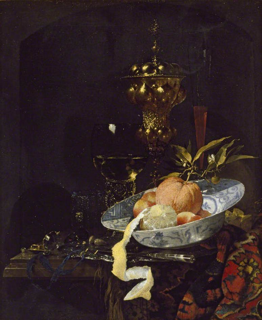 Still Life with an Oriental Rug, vintage artwork by Willem Kalf, 12x8" (A4) Poster