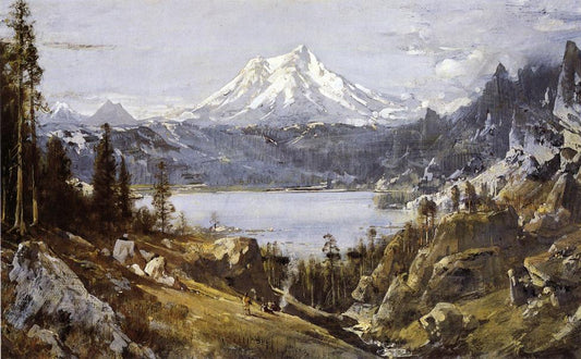 Mount Shasta from Castle Lake, vintage artwork by Thomas Hill, 12x8" (A4) Poster