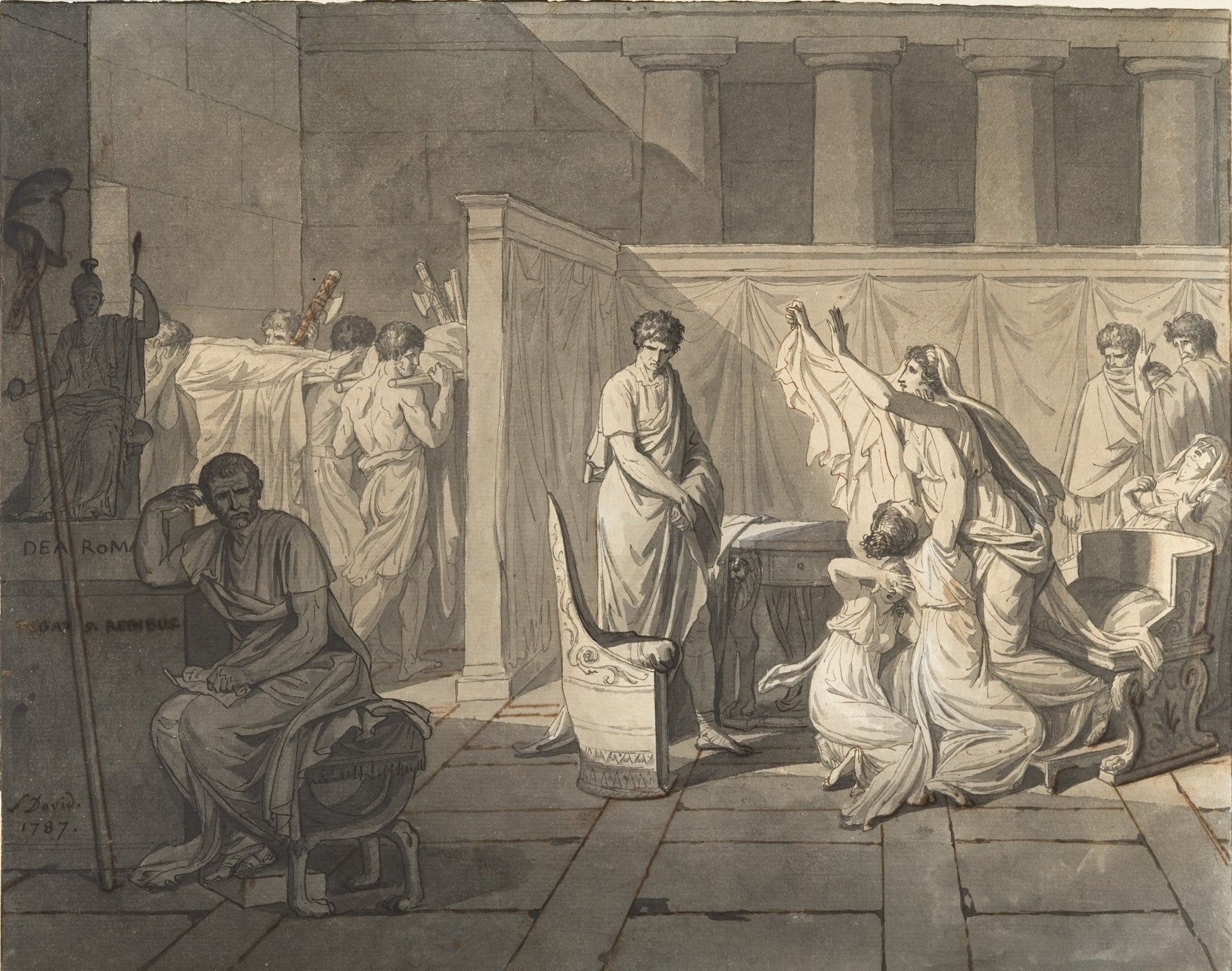 The Lictors Bringing Brutus the Bodies of his Sons, vintage artwork by Jacques-Louis David, 12x8" (A4) Poster