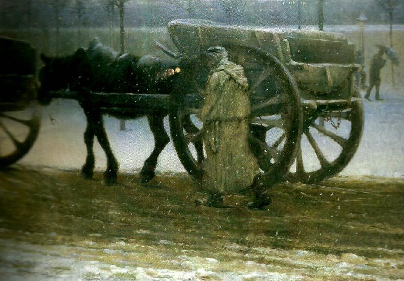 Snow in Paris, vintage artwork by Nils Kreuger, 12x8" (A4) Poster