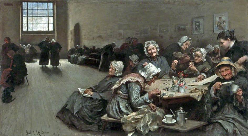 Eventide - A Scene in the Westminster Union, vintage artwork by Hubert von Herkomer, 12x8" (A4) Poster